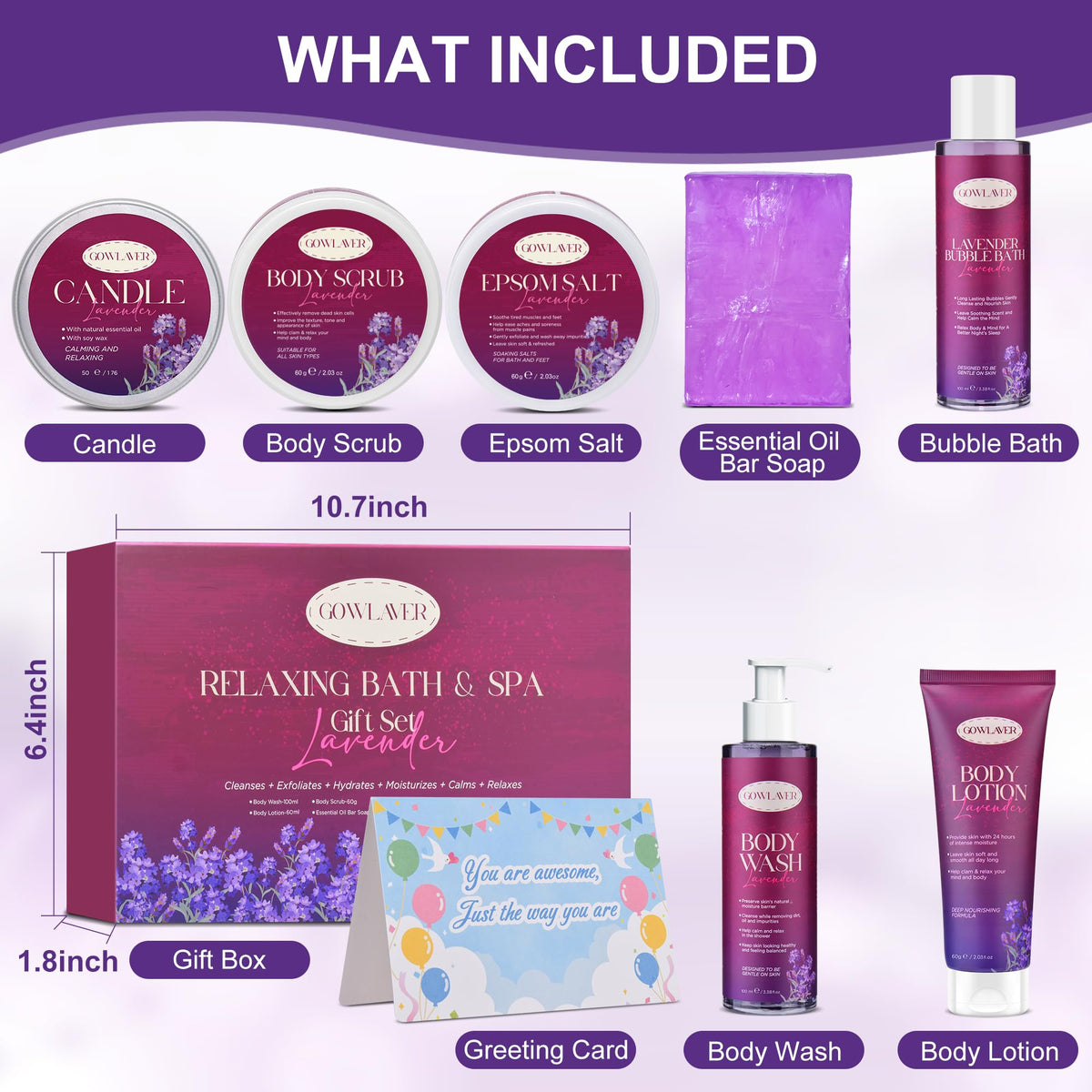 GOWLAVER Lavender Spa Gift Set displayed on a countertop