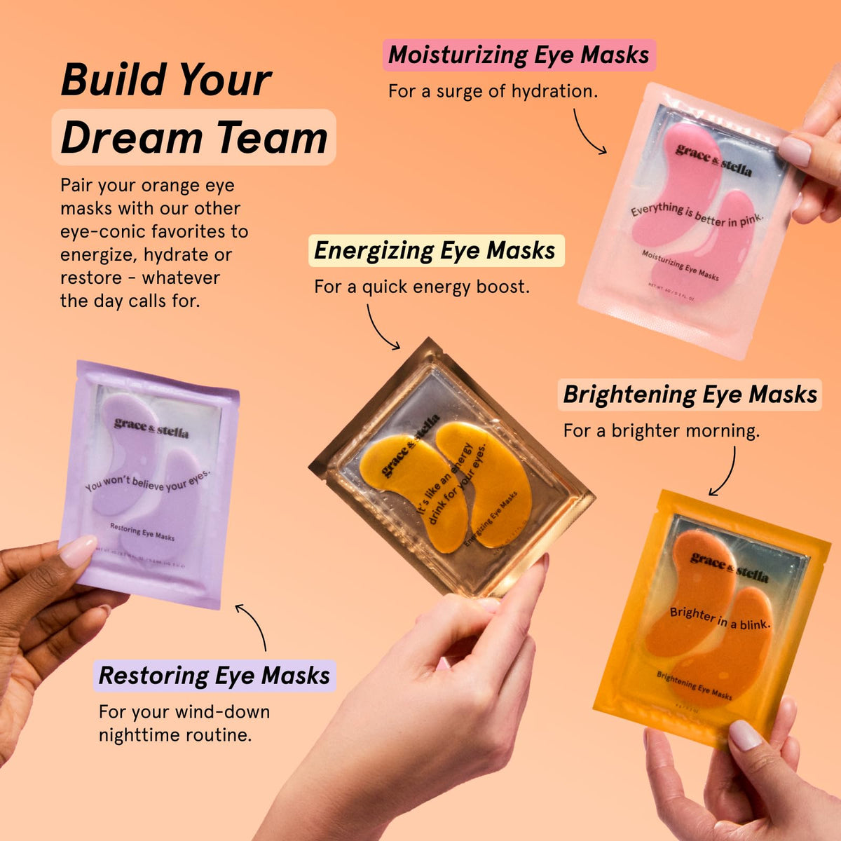 grace & stella Brightening Eye Patches displayed with skincare products