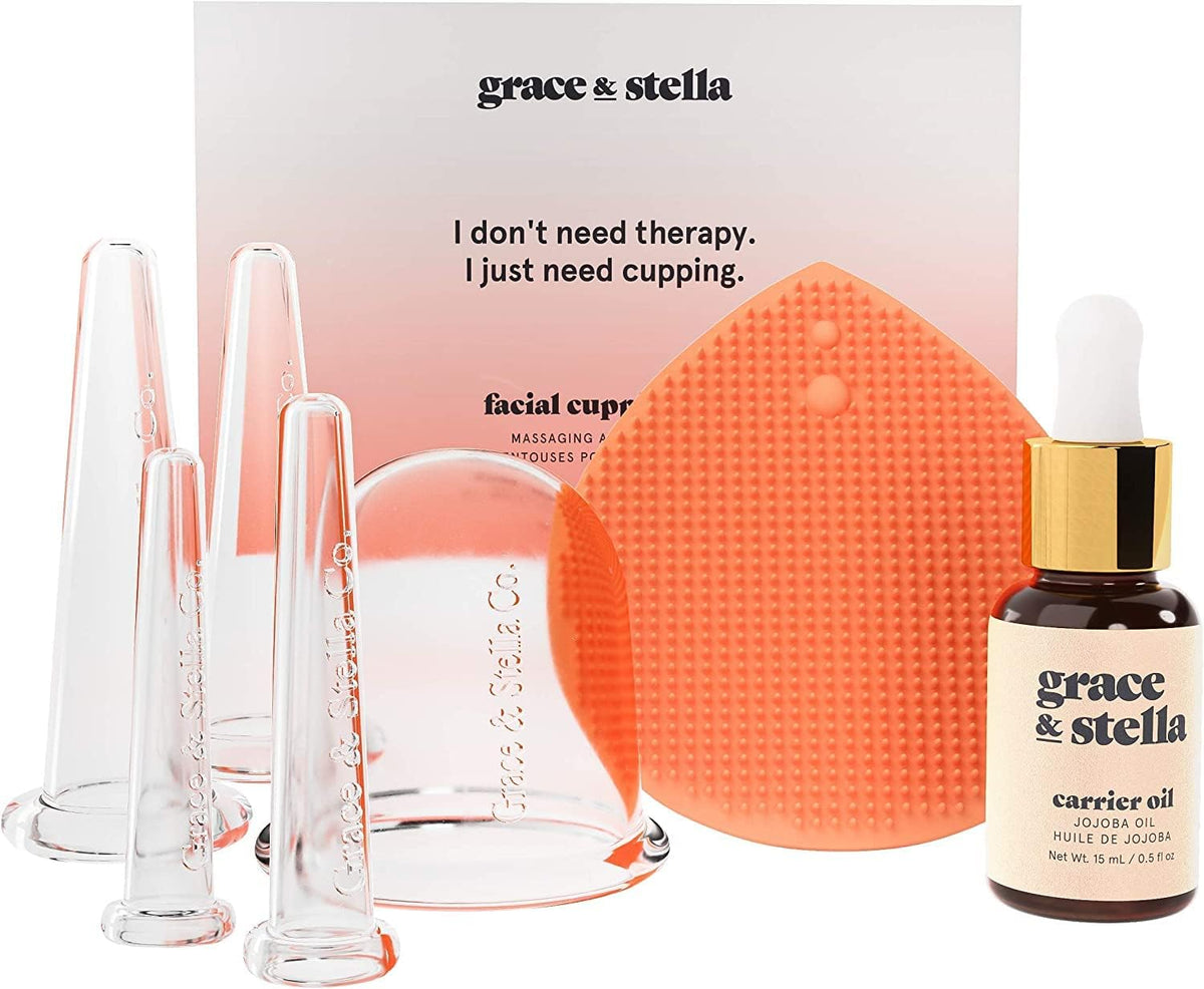 grace & stella Facial Cupping Set with suction cups and jojoba oil
