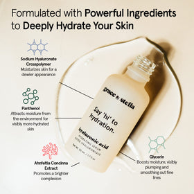 grace & stella Hyaluronic Acid Serum 50ml on a bathroom counter