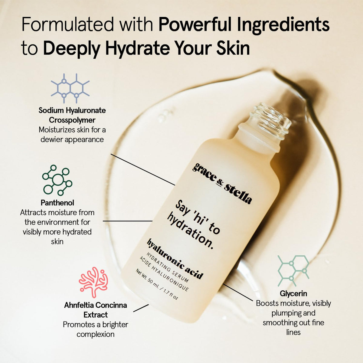 grace & stella Hyaluronic Acid Serum 50ml texture on hand