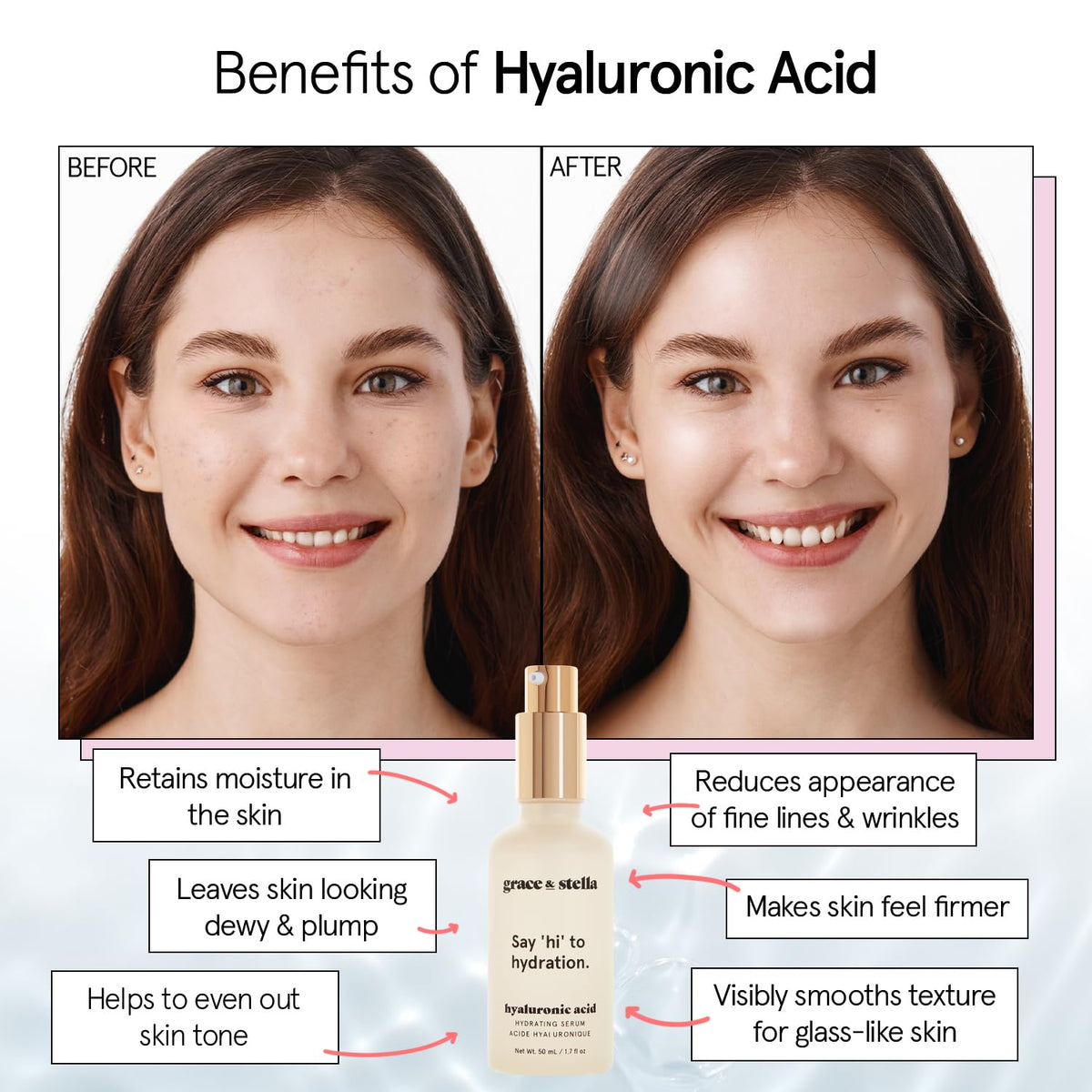 grace & stella Hyaluronic Acid Serum application on skin