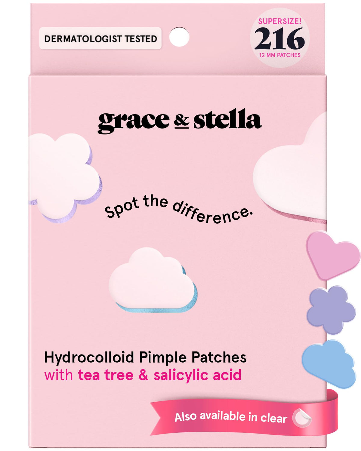 grace & stella hydrocolloid acne patches colorful heart shapes front view