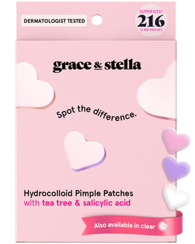 grace & stella hydrocolloid acne patches front view with heart shapes