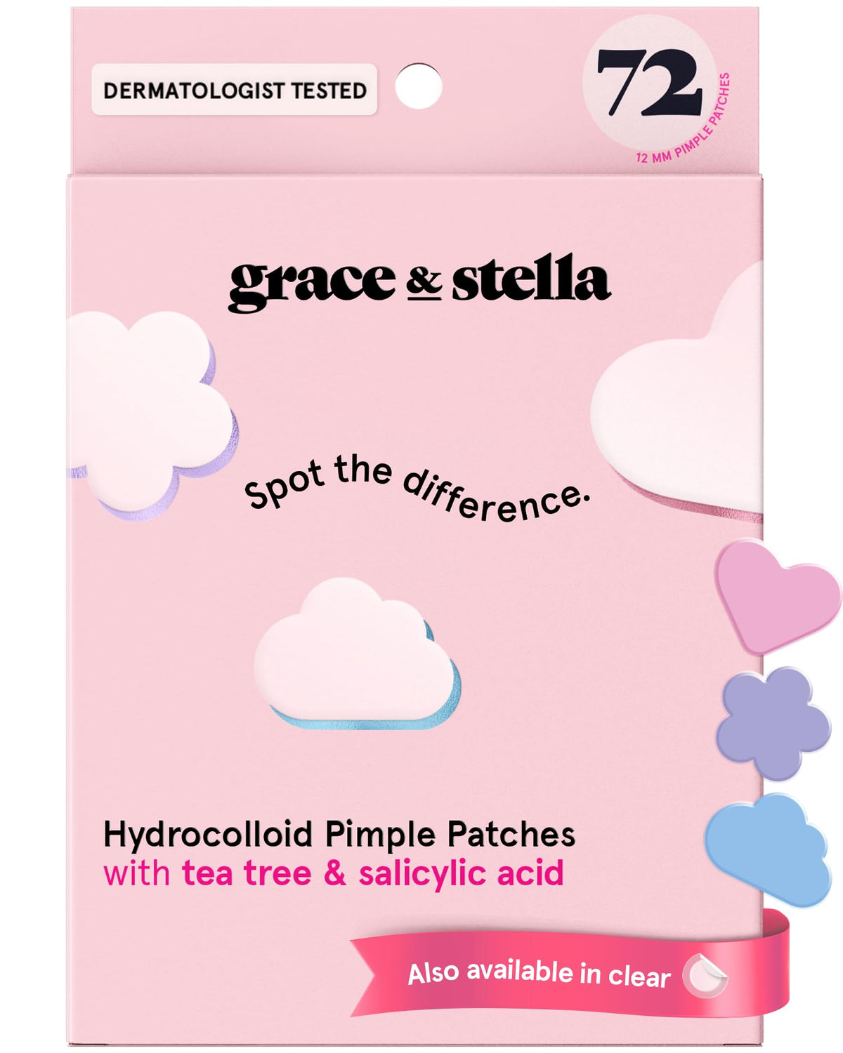 grace & stella hydrocolloid acne patches in pink heart shape