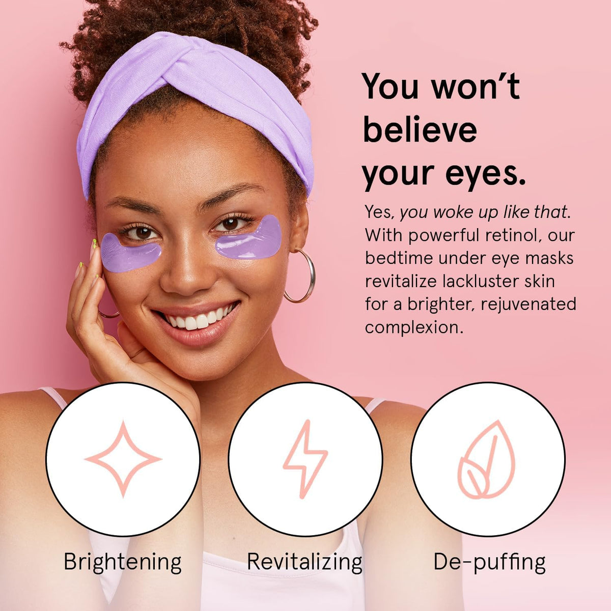 grace & stella Retinol Under Eye Patches application on eyes