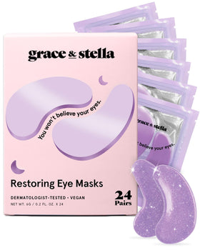 grace & stella Retinol Under Eye Patches front view with packaging