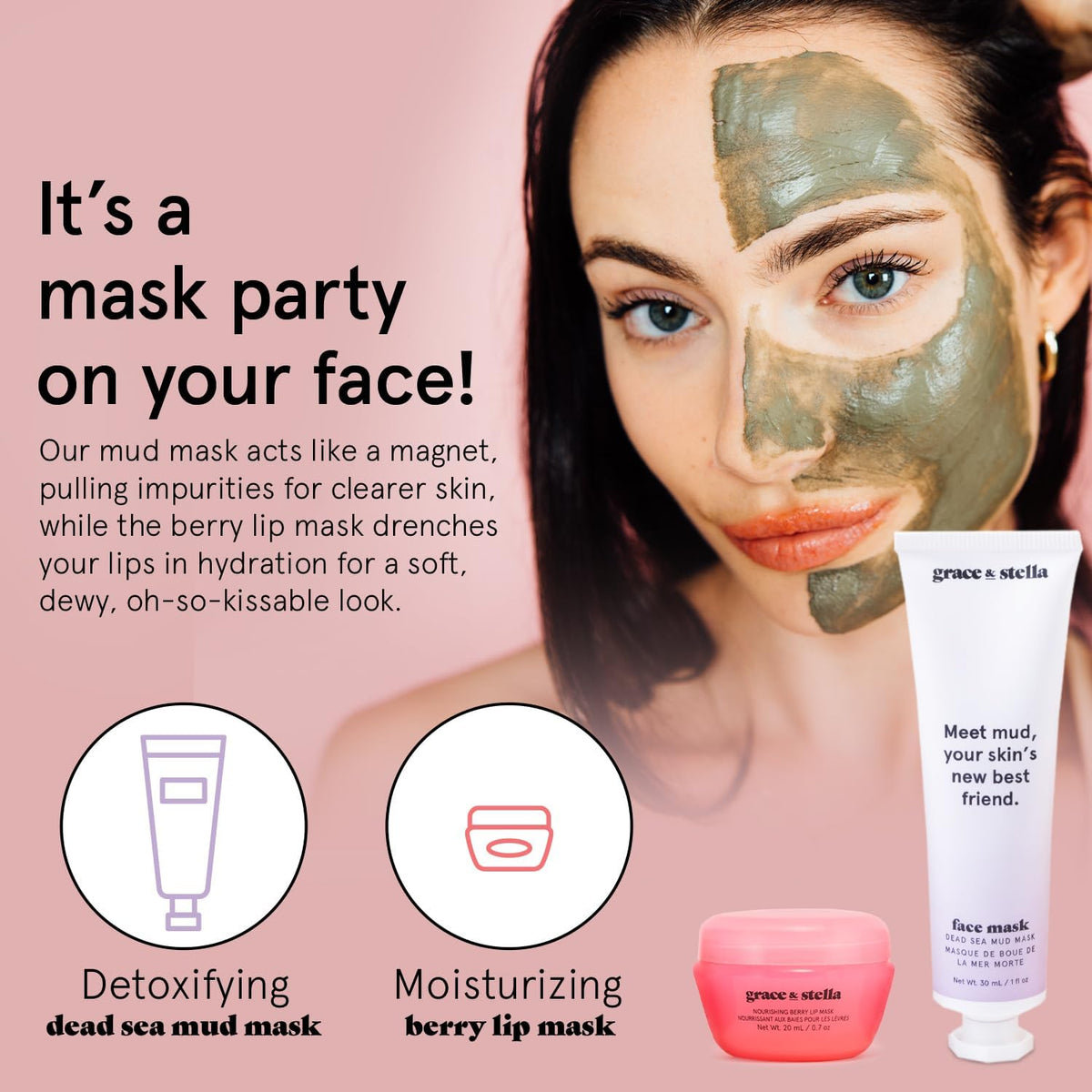 grace & stella Skin Care Set displayed on a vanity
