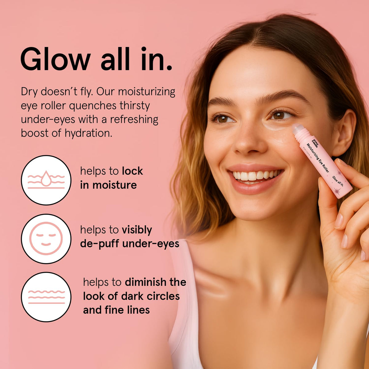 grace & stella Under Eye Brightener with Rose Quartz Rollerball side view