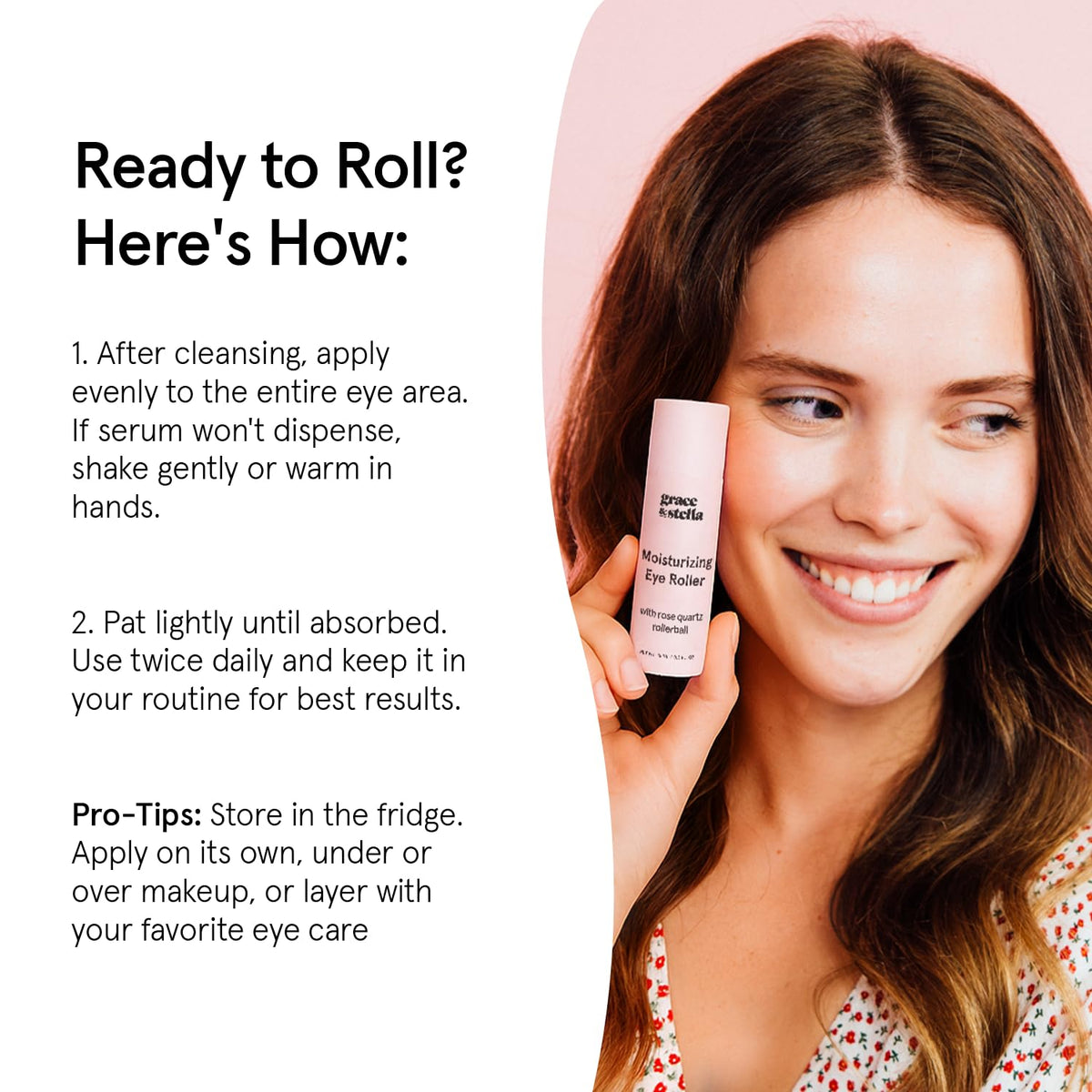 grace & stella Under Eye Brightener with Rose Quartz Rollerball with other skincare tools