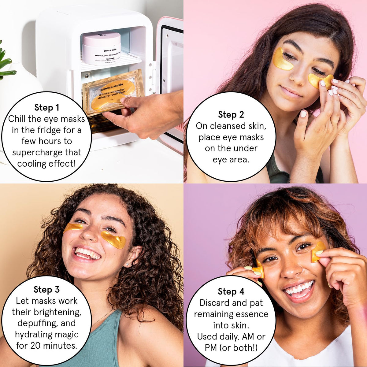 grace & stella Under Eye Mask patches in use during relaxation