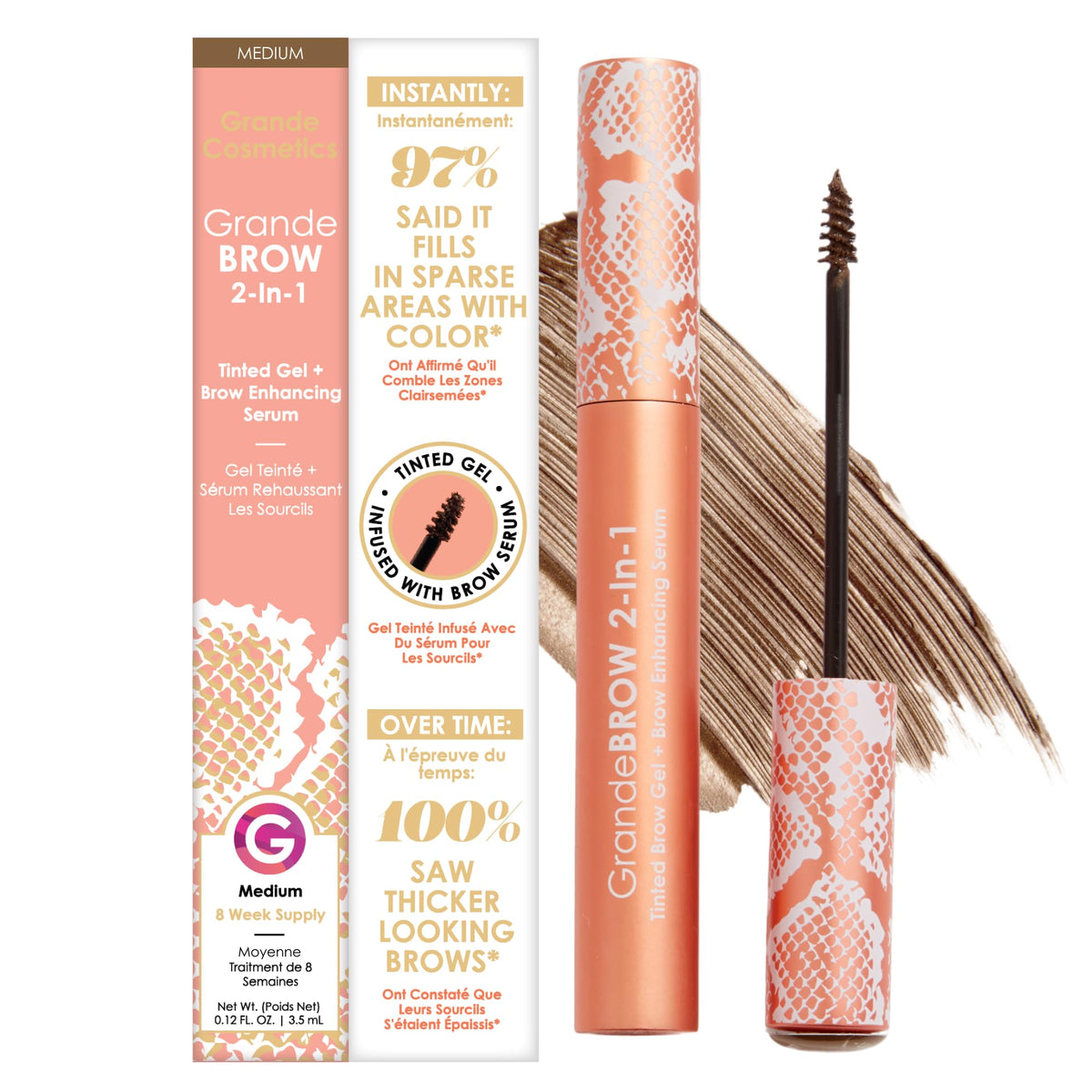 Grande Cosmetics GrandeBROW 2-in-1 Tinted Brow Gel & Serum front view
