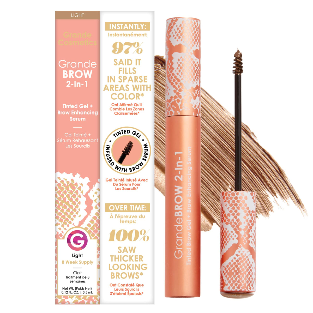 Grande Cosmetics GrandeBROW 2-in-1 Tinted Brow Gel & Serum in Light front view