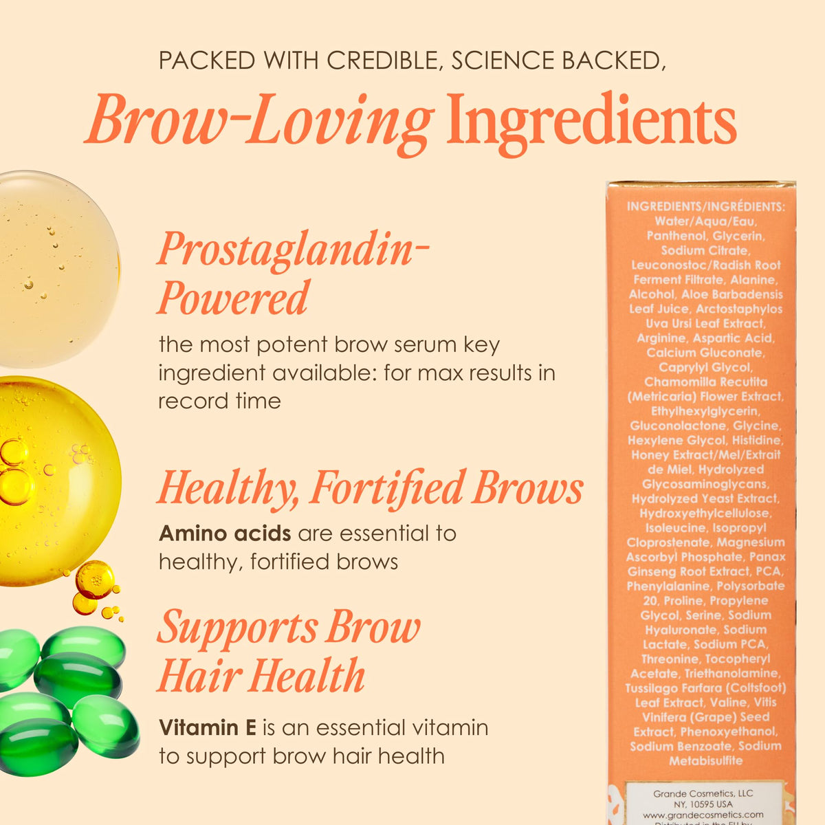 GrandeBROW Brow support Serum 1.5mL with brow makeup