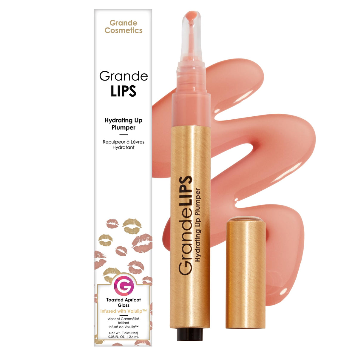 GrandeLIPS Hydrating Lip Plumper Gloss in Toasted Apricot front view