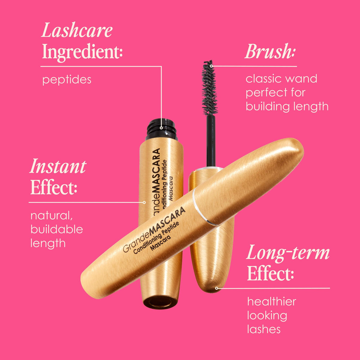 GrandeMASCARA Conditioning Peptide Mascara in hand, showcasing its sleek design