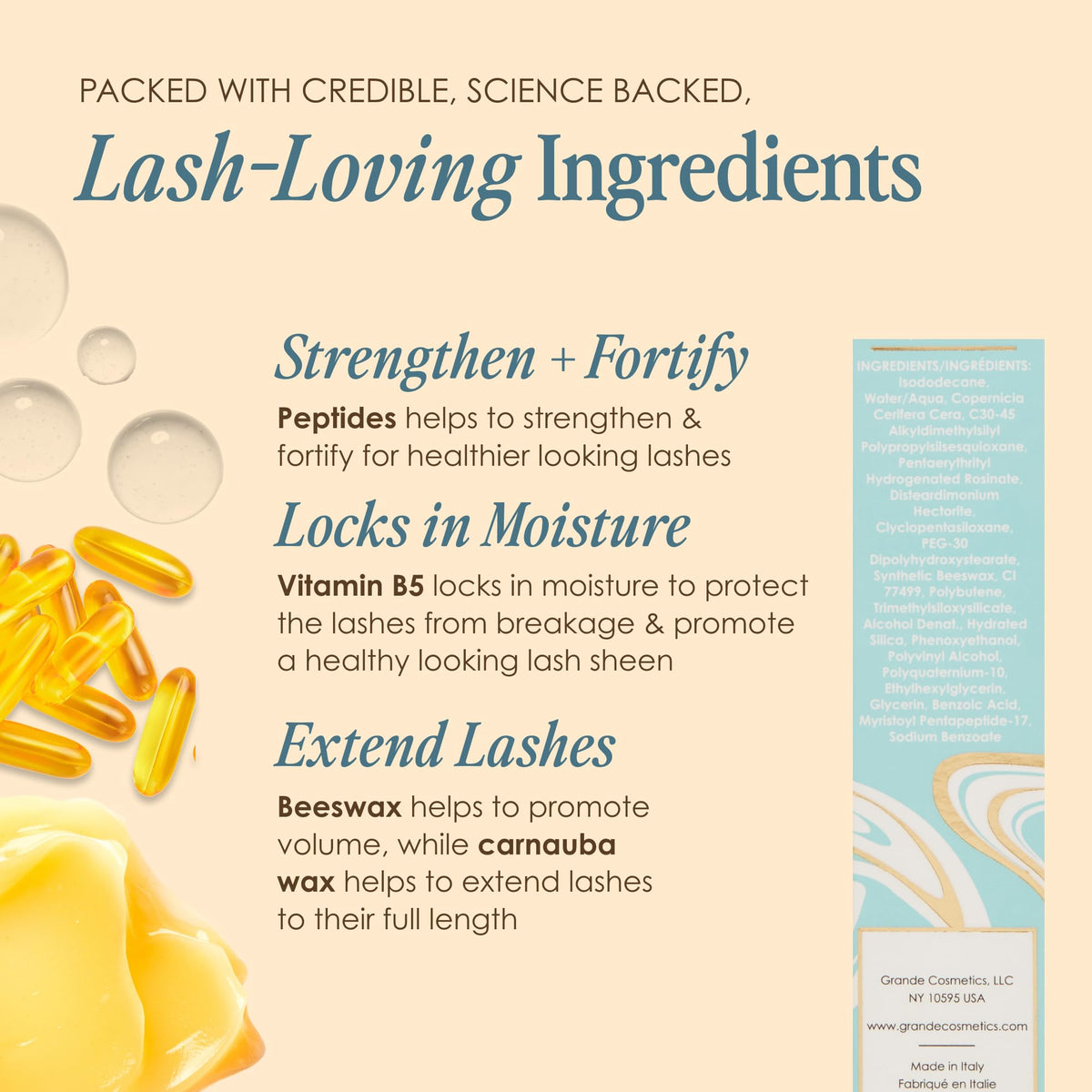 GrandeMASCARA Waterproof Peptide Mascara on makeup table