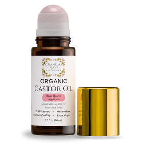 Grandma Flo's Naturals Organic Castor Oil with Rose Quartz Roller front view