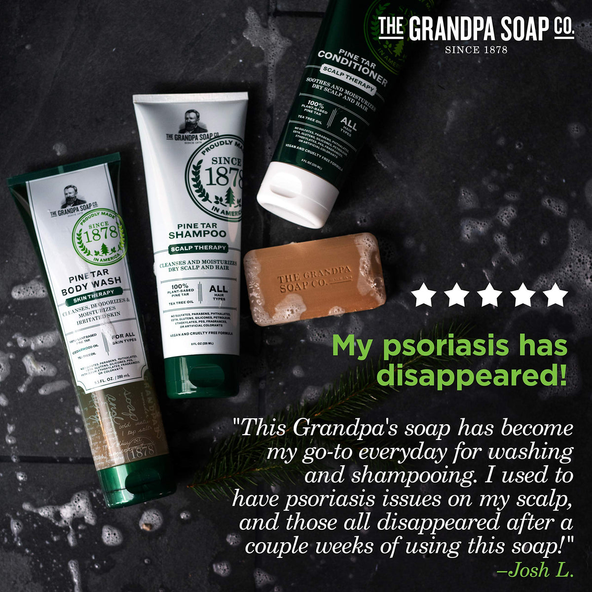 Grandpa's Pine Tar Bar Soap being used in a shower