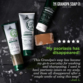 Grandpa's Pine Tar Bar Soap being used in a shower