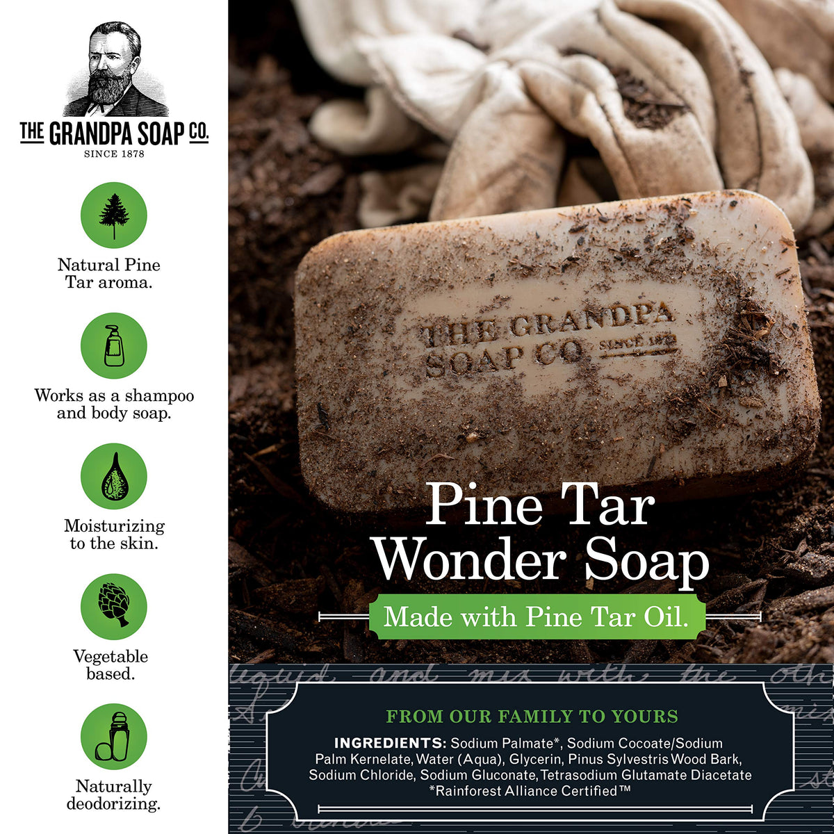 Grandpa's Pine Tar Soap 150g side view