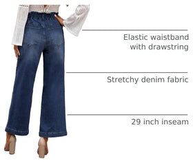 GRAPENT Women's High Waisted Baggy Jeans detail of drawstring waistband