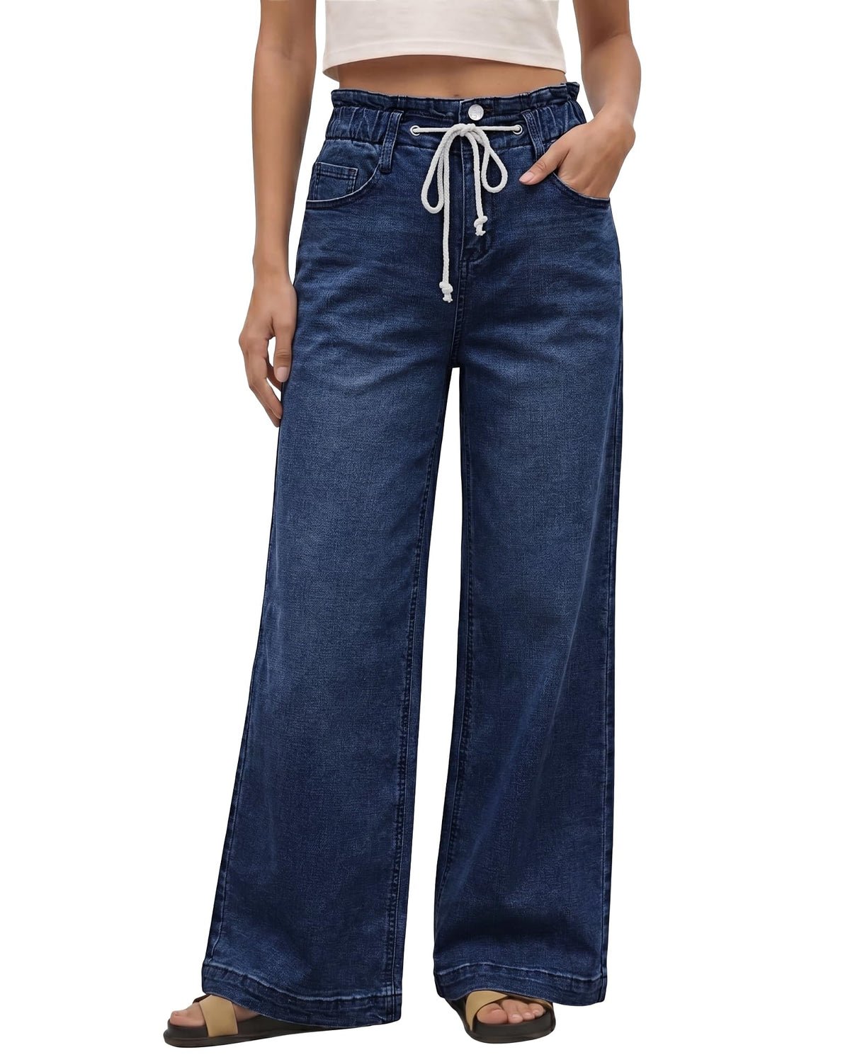 GRAPENT Women's High Waisted Baggy Jeans front view in Lapis Loft