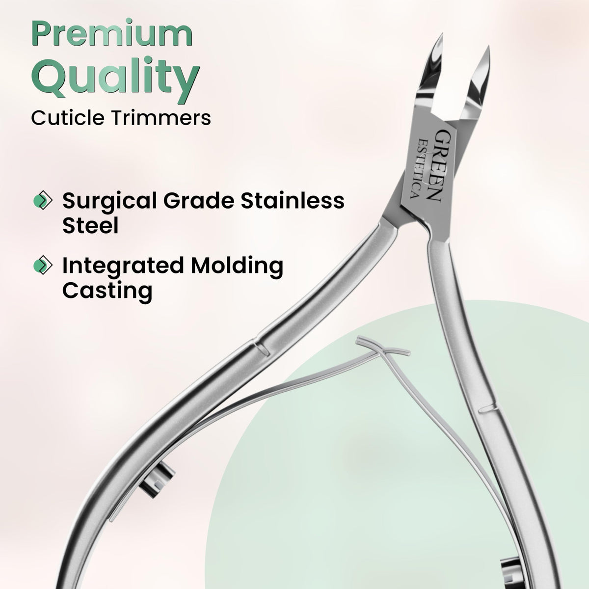 GREEN ESTETICA Cuticle Nippers on a clean surface