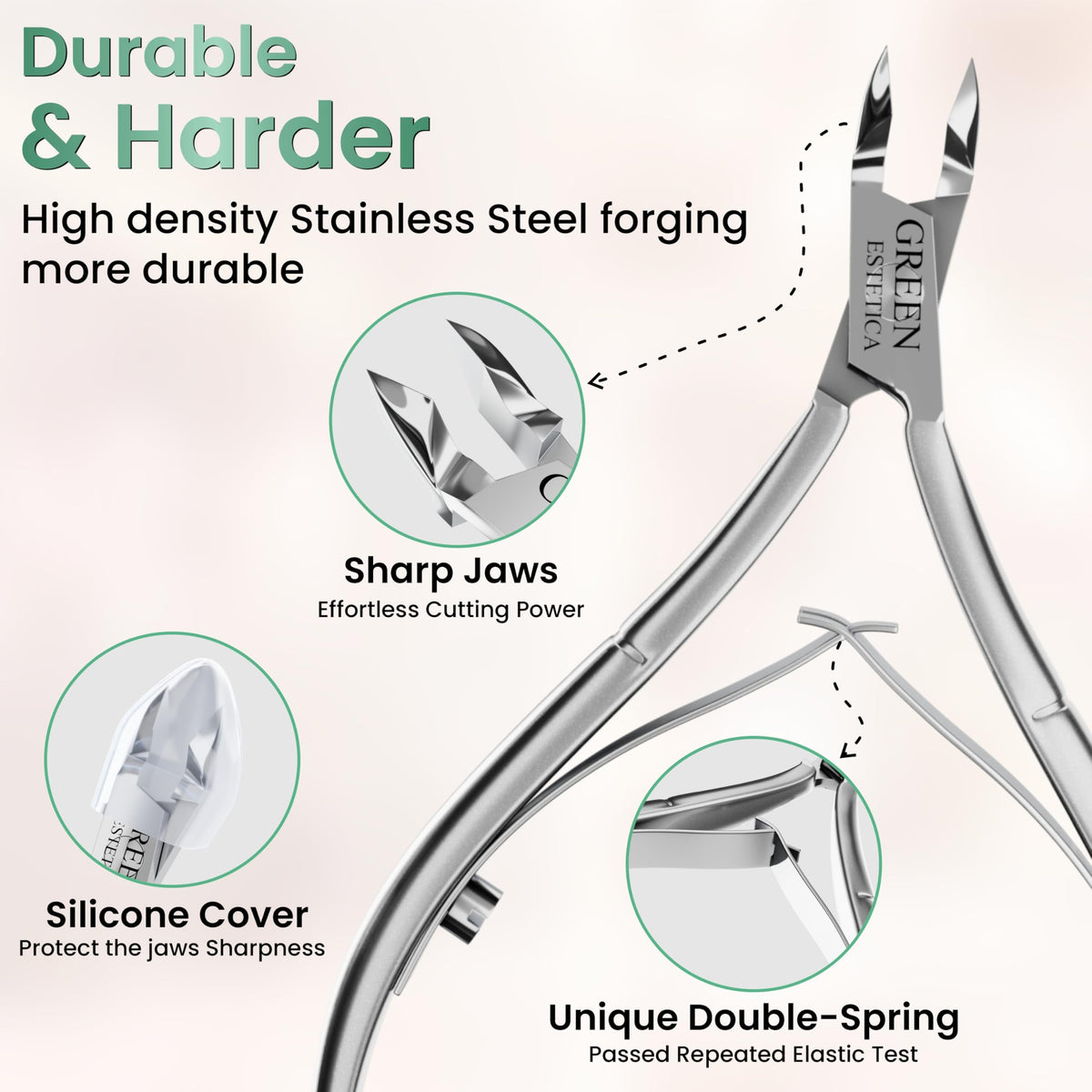 GREEN ESTETICA Cuticle Trimmer displaying ergonomic handle