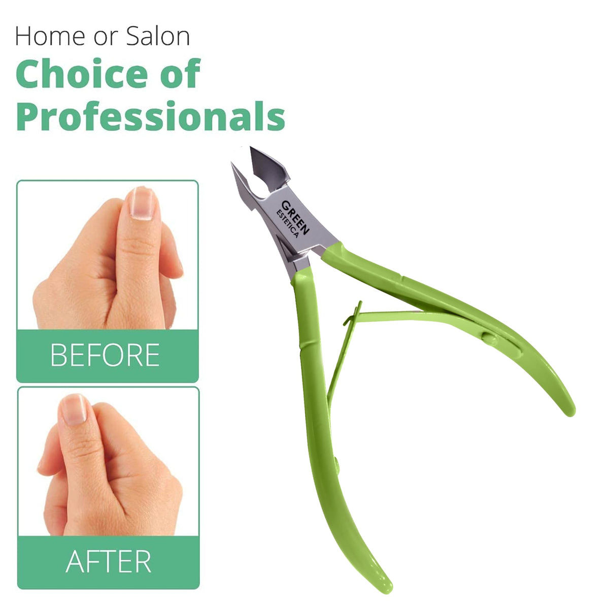 GREEN ESTETICA Cuticle Trimmer on a nail care table