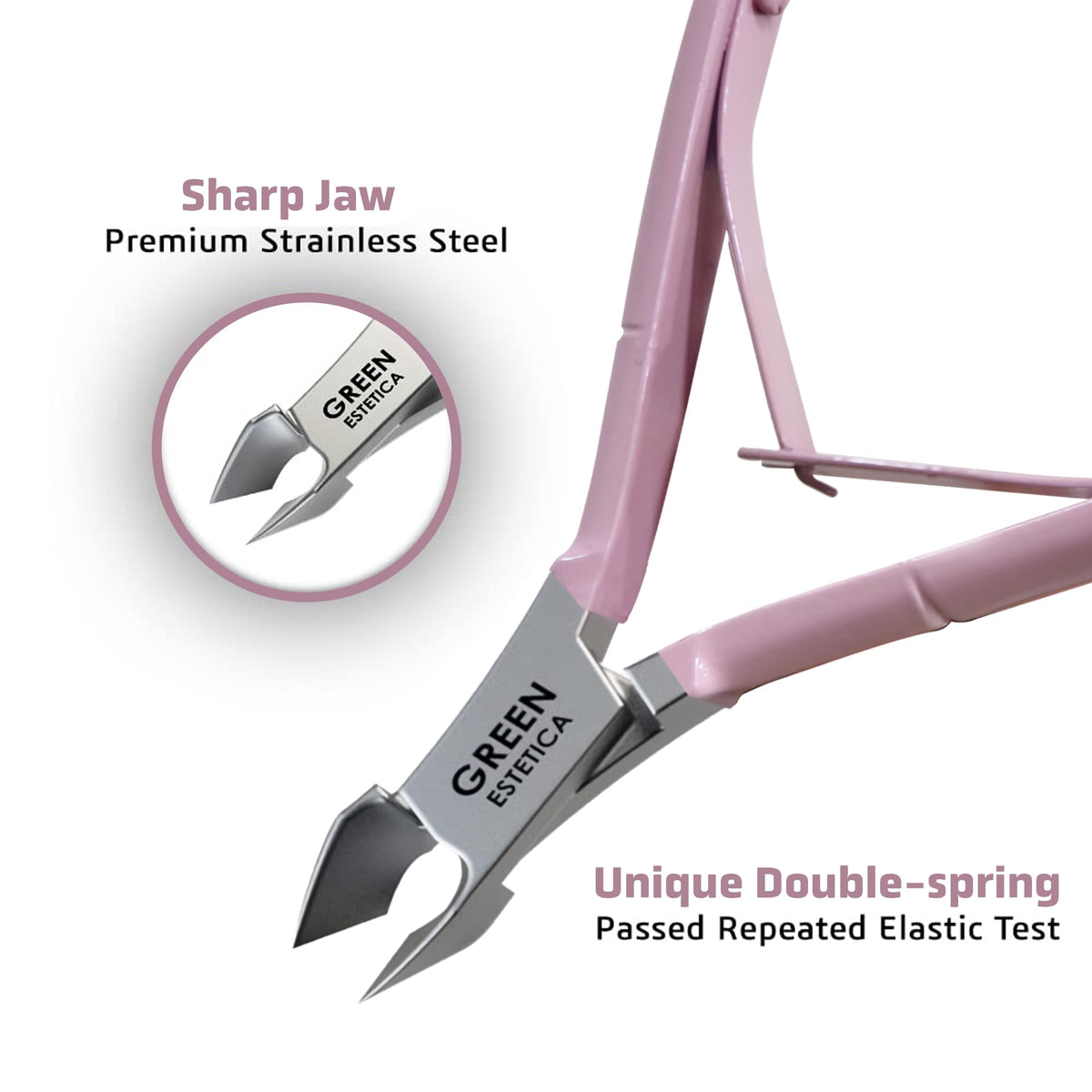 GREEN ESTETICA Cuticle Trimmer side view with sharp blades