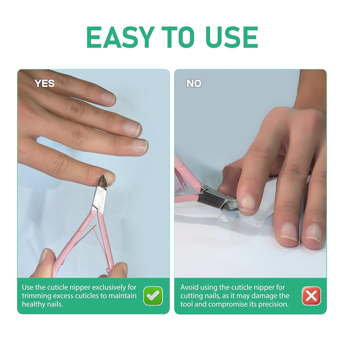 GREEN ESTETICA Professional Cuticle Nipper in hand