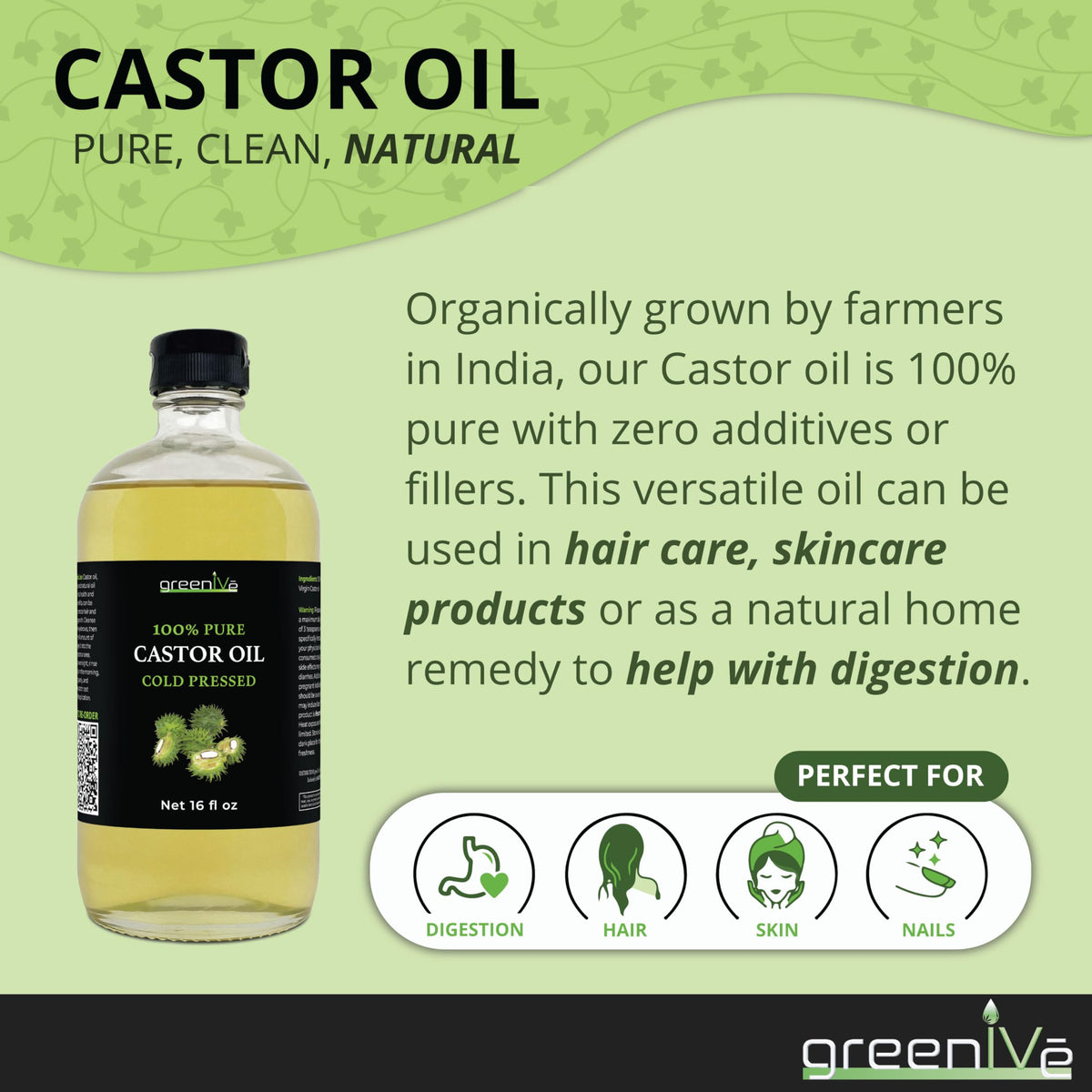 GreenIVe castor oil 16 oz bottle with label
