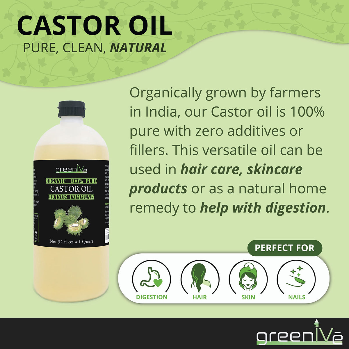 GreenIVe castor oil 4oz bottle with dropper