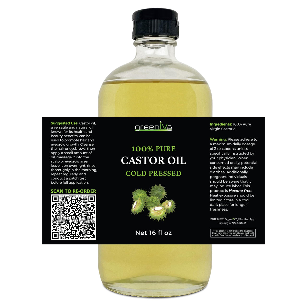 GreenIVe castor oil bottle with dropper and applicator tool