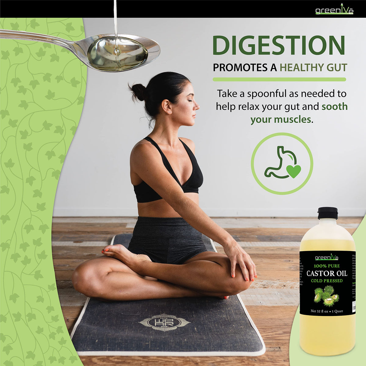 GreenIVe Castor Oil in a glass bottle
