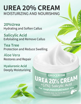 Grocerism foot cream application on dry feet