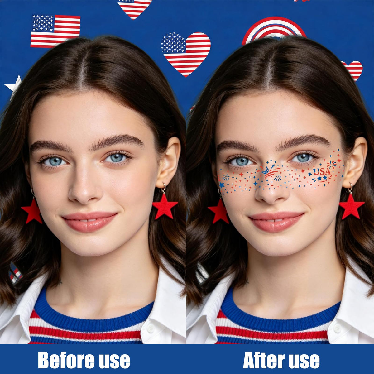 Group of people wearing Yazhiji 4th of July face tattoos