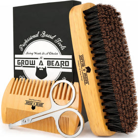 GROW ALPHA BEARD beard brush and comb set with mustache scissors