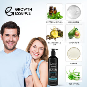 Growth Essence Minoxidil & Biotin Shampoo pump dispenser
