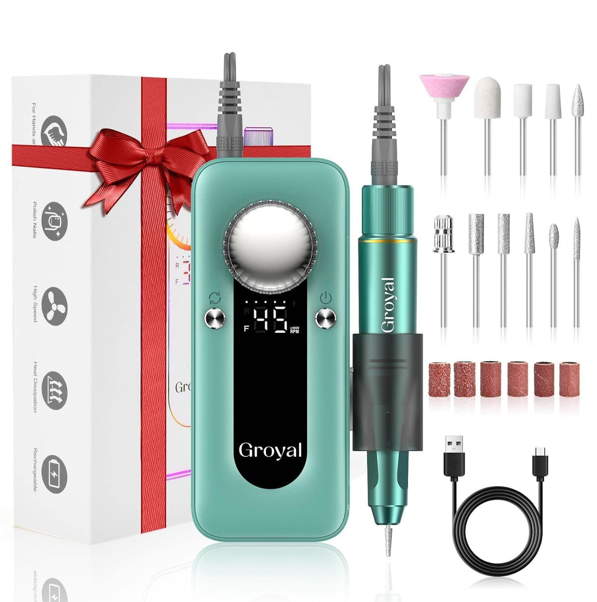Groyal Electric Nail Drill Kit front view with LCD display