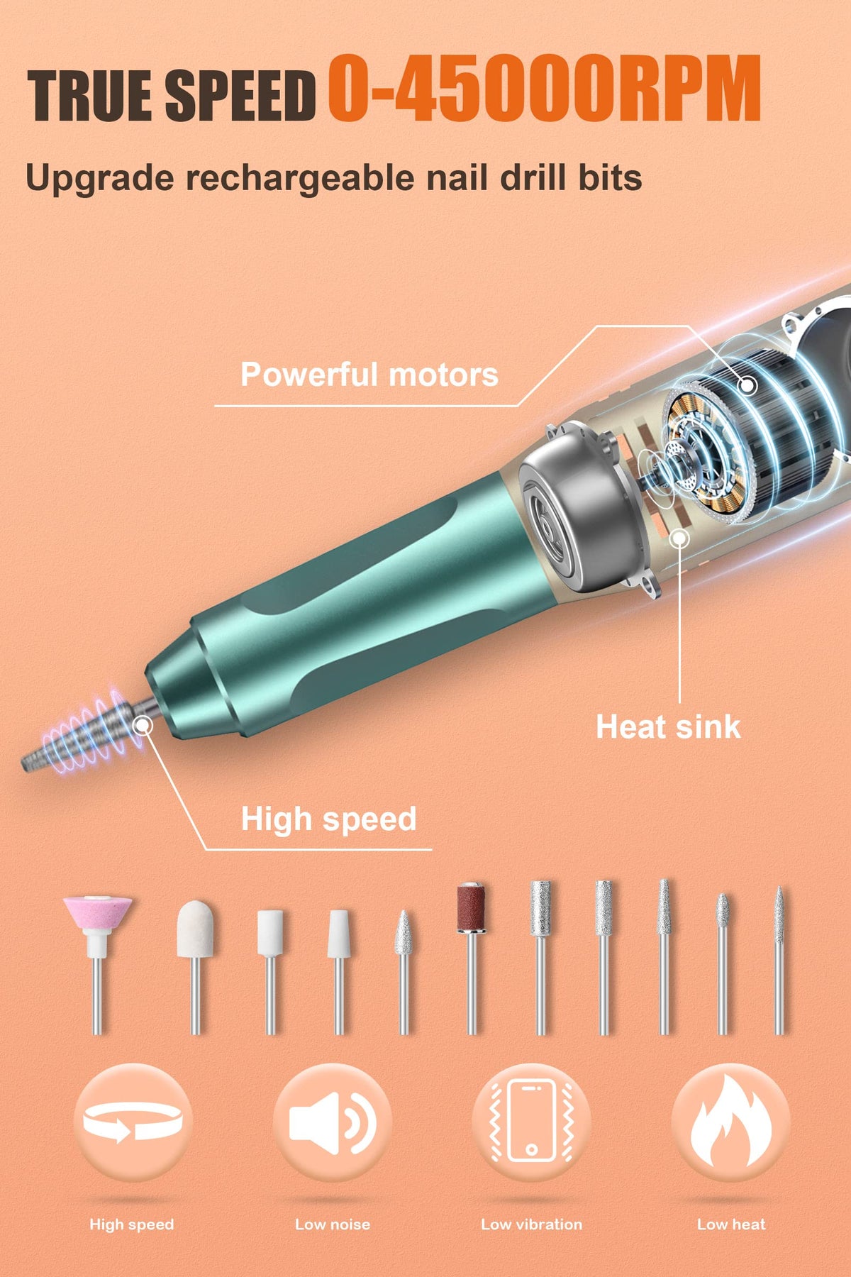 Groyal nail drill with ergonomic design in hand