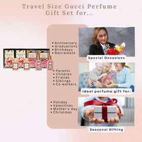Gucci Women's Variety Fragrance Gift Set displayed with travel accessories