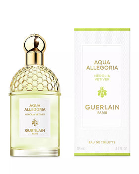 Guerlain Aqua Allegoria Nerolia Vetiver bottle side view with bee emblem