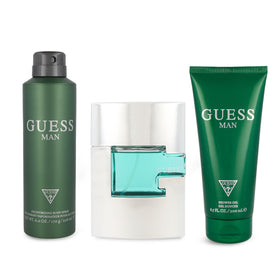 GUESS Man Eau de Toilette Gift Set front view with cologne, body spray, and shower gel