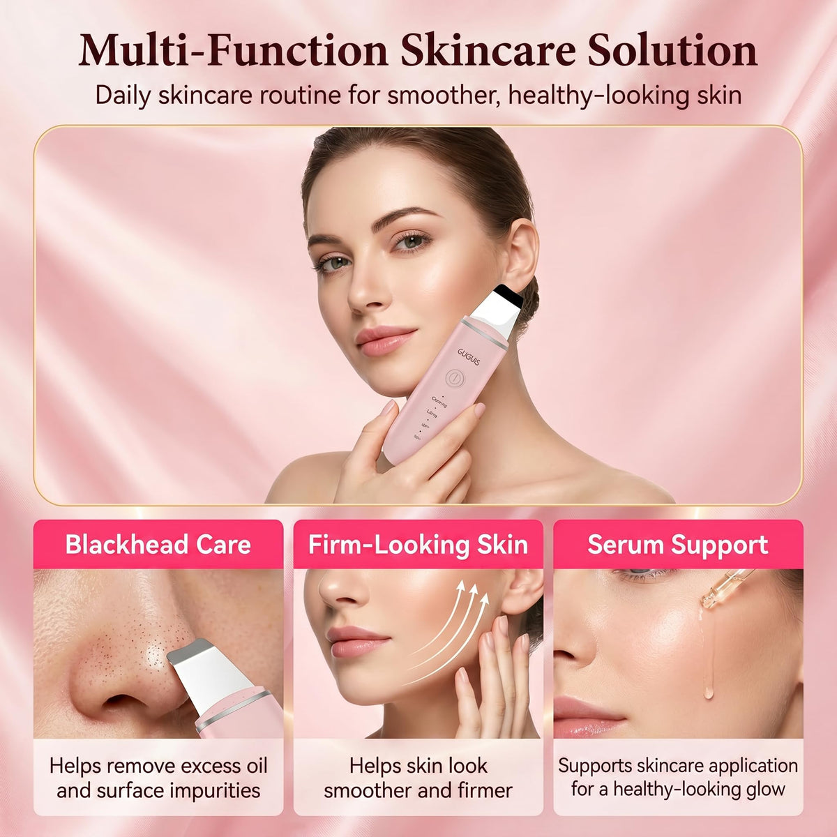 GUGUG Skin Scrubber Face Spatula showing USB charging cable