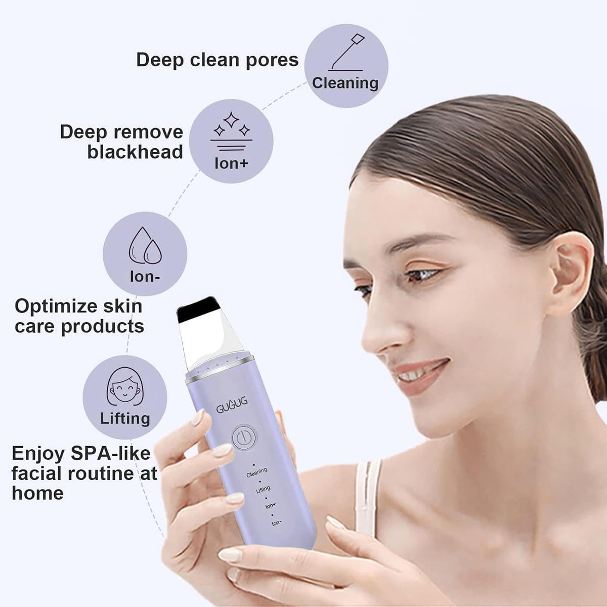 GUGUG Skin Scrubber Spatula showing control buttons