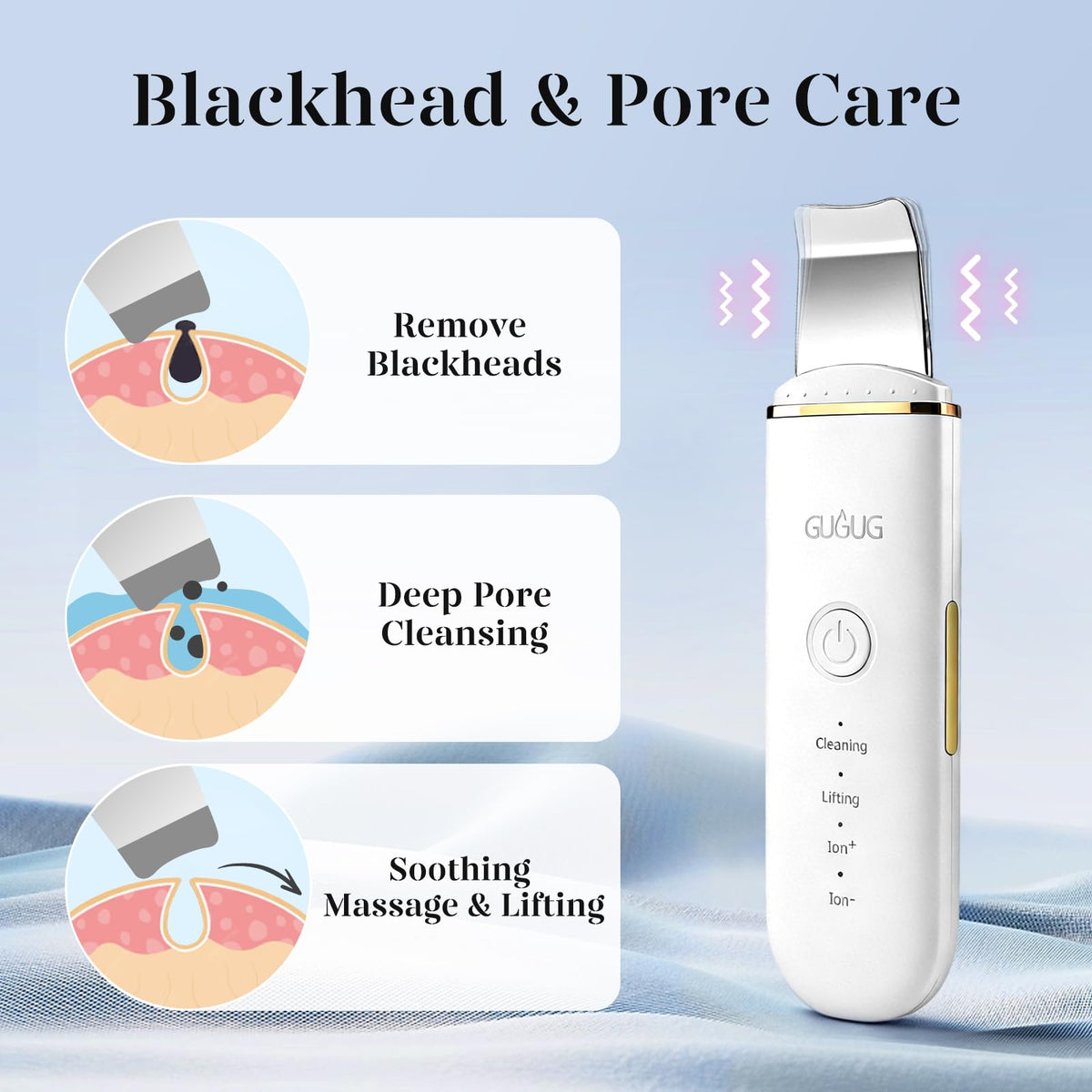 GUGUG Skin Scrubber Spatula showing USB charging port