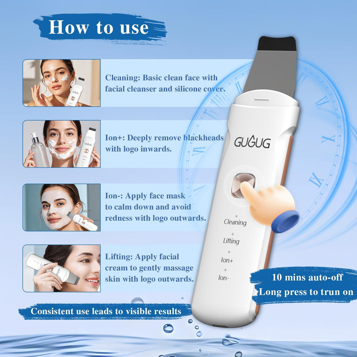 GUGUG Waterproof Skin Scrubber close-up of the rounded head