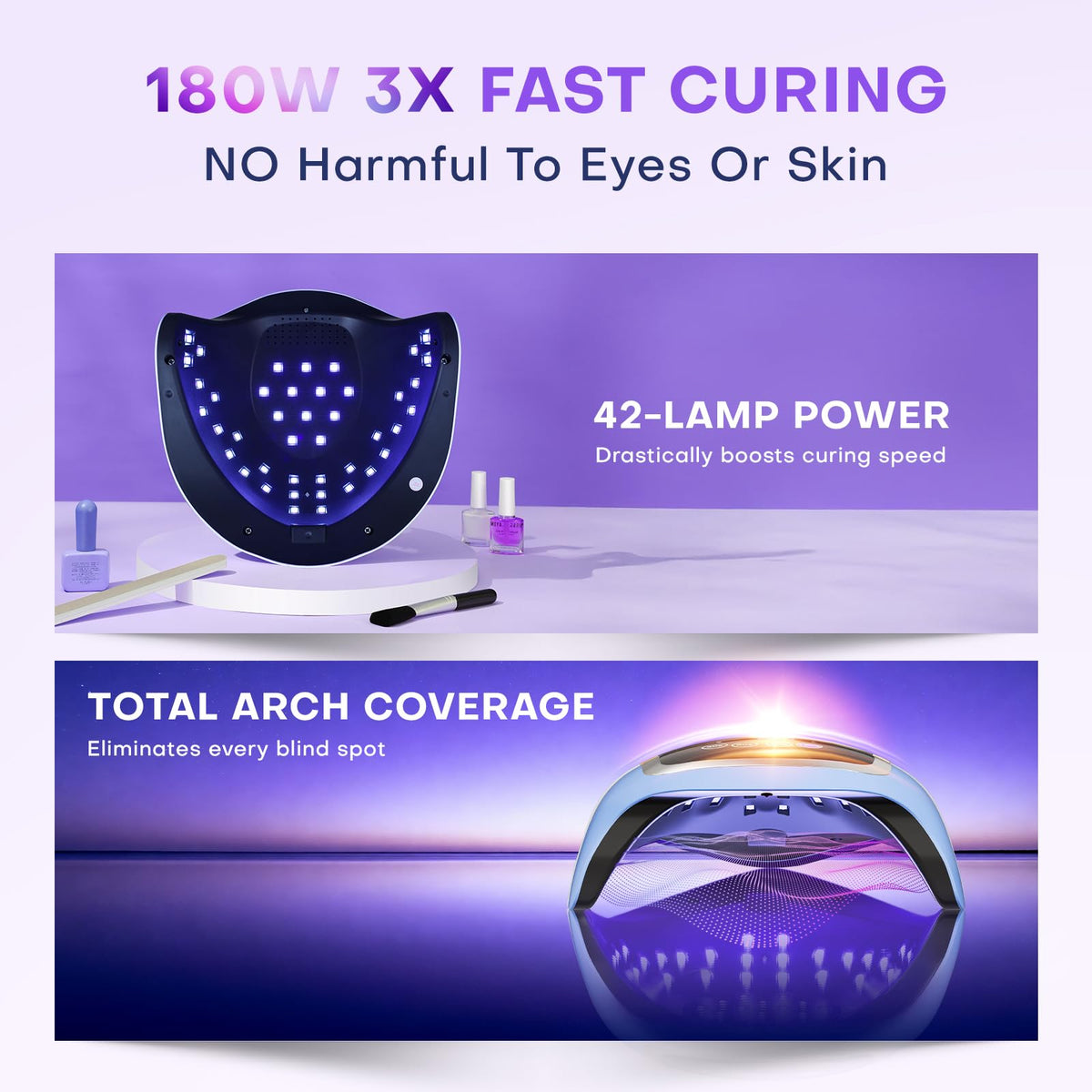 Gugusure UV Nail Lamp side view showing 42 light beads